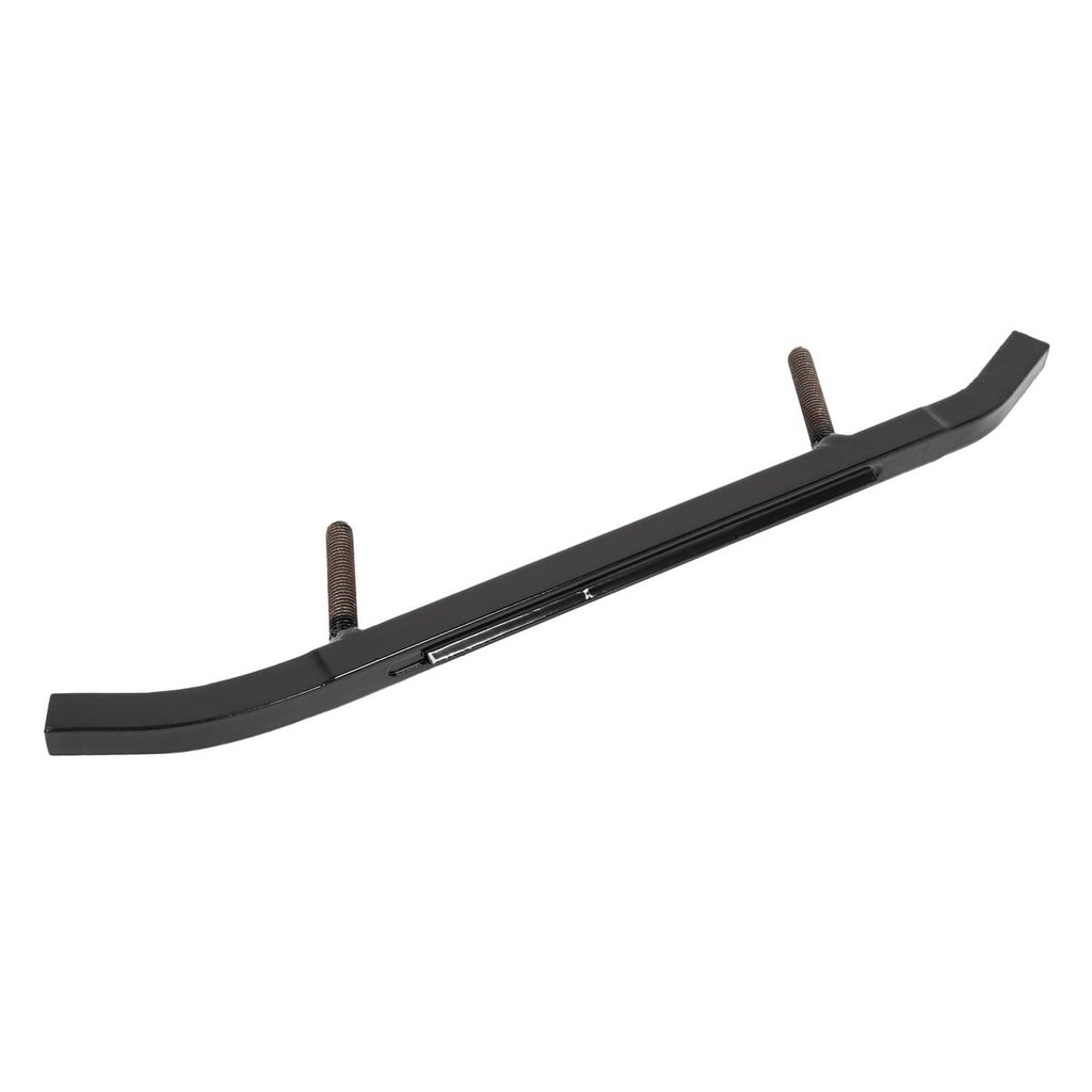 Black powder-coated ski wear bar with curved edges and two mounting posts