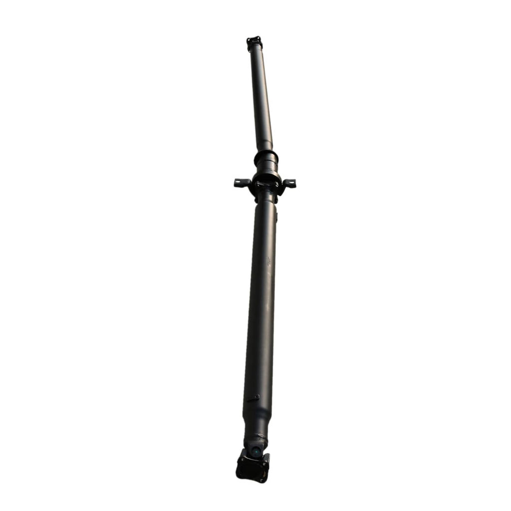 Rear driveshaft prop shaft with black metal tube and front mounting end with bracket