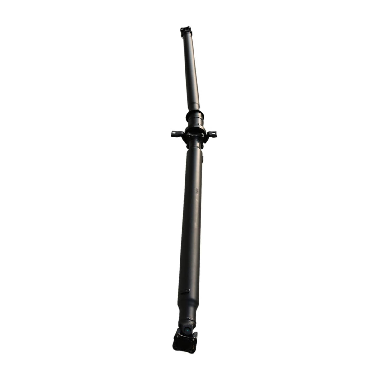 Rear driveshaft prop shaft with black metal tube and front mounting end with bracket