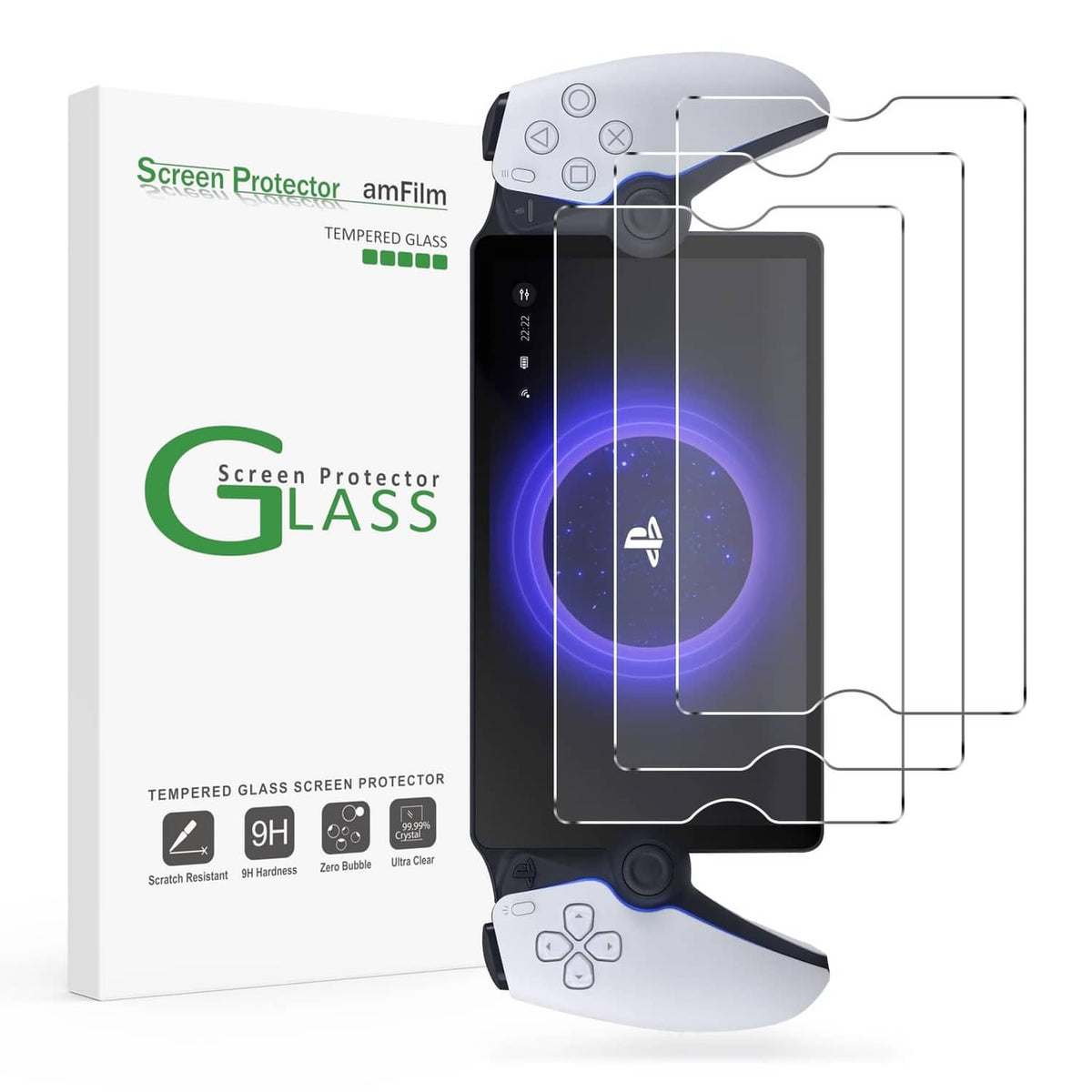 amFilm tempered glass screen protectors, 3-pack for PlayStation Portal Remote Player