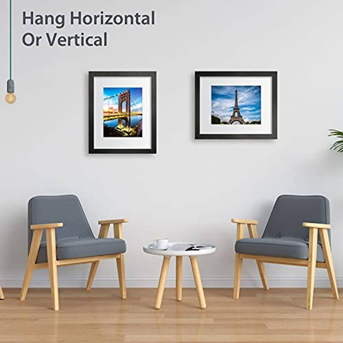 Set of 2 wall-hanging frames with white mats displaying small landscape photos
