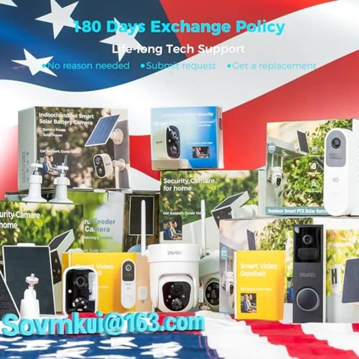 Solar panel and camera accessory display featuring a dark panel with mounting bracket