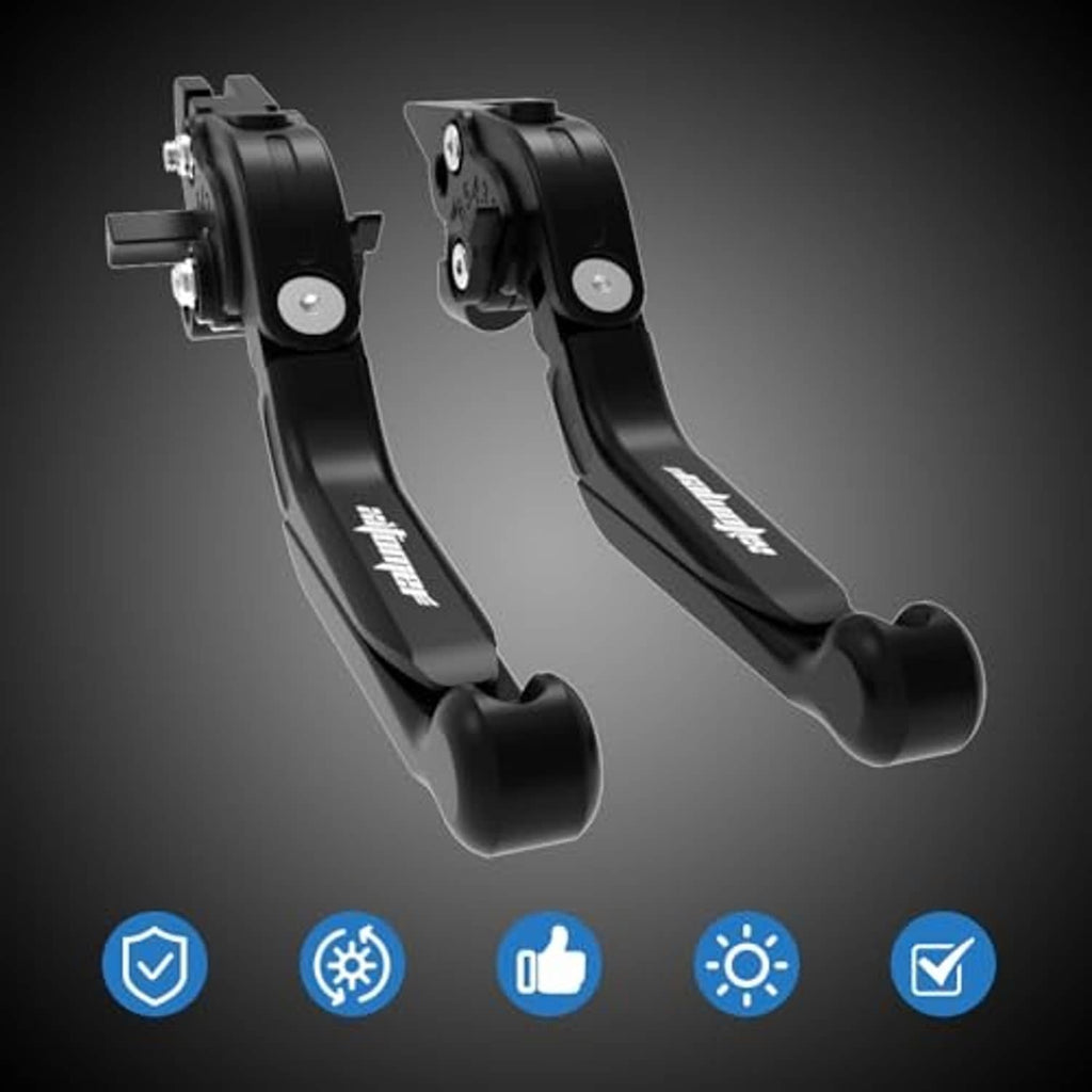 Adjustable motorcycle brake and clutch levers set, black CNC machined with grips