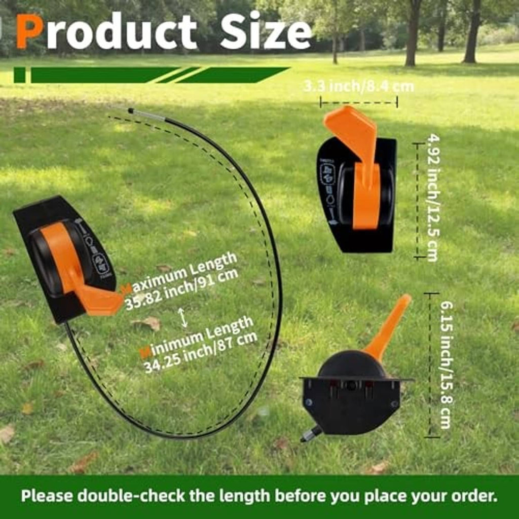Throttle control lever replacement with cable, orange tab, black base (size view)