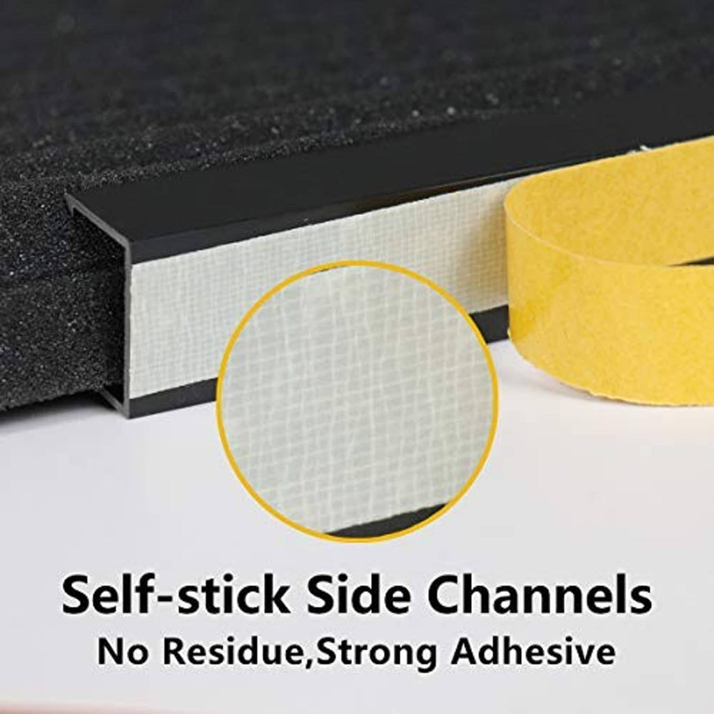 Black and white self-adhesive channel insulation foam strips with yellow accents.