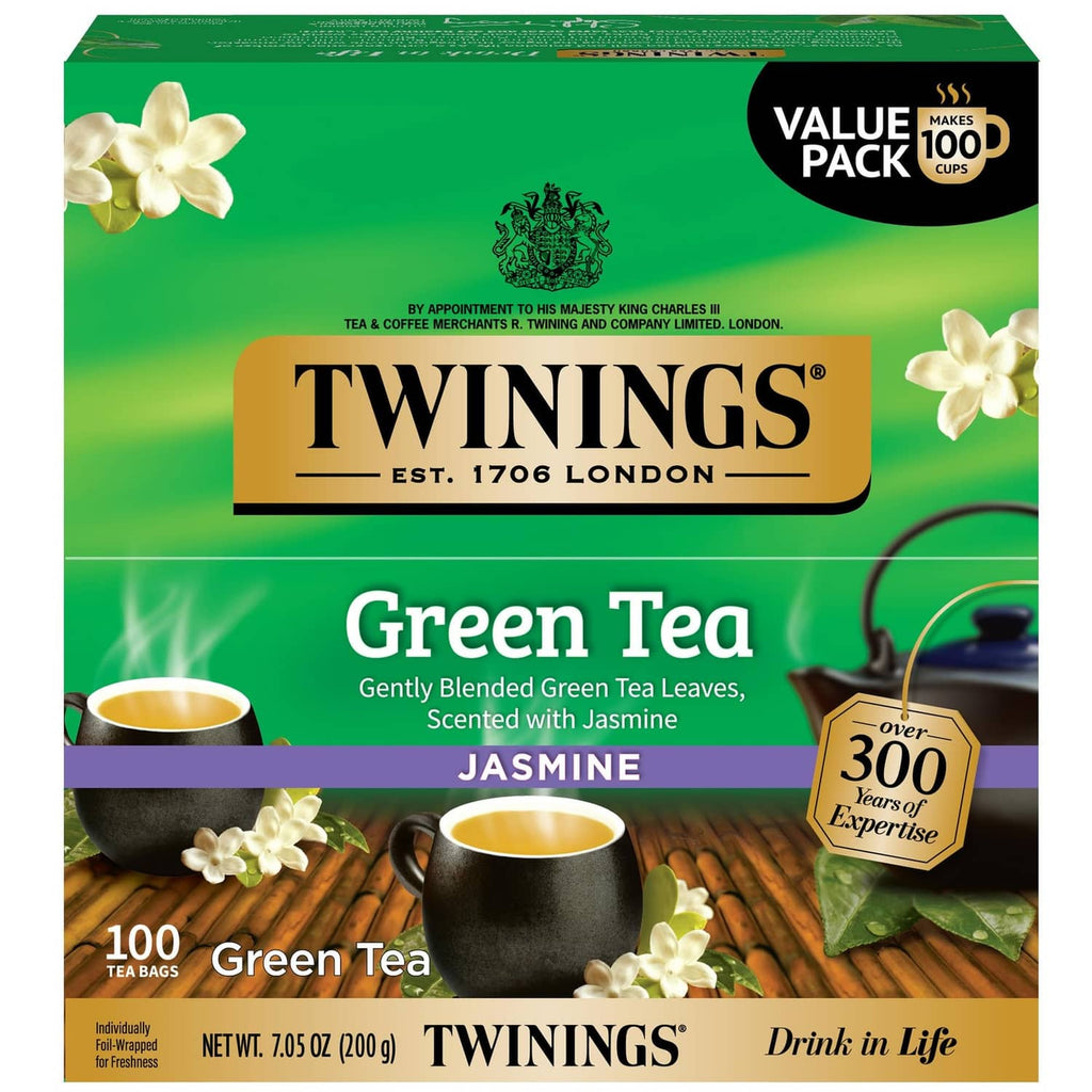 Twinings Green Tea Jasmine value pack, 100 tea bags in green box
