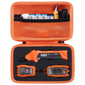 Orange and black hard travel tool case with open lid and foam insert compartments