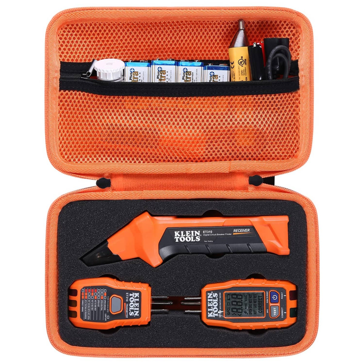 Orange and black hard travel tool case with open lid and foam insert compartments
