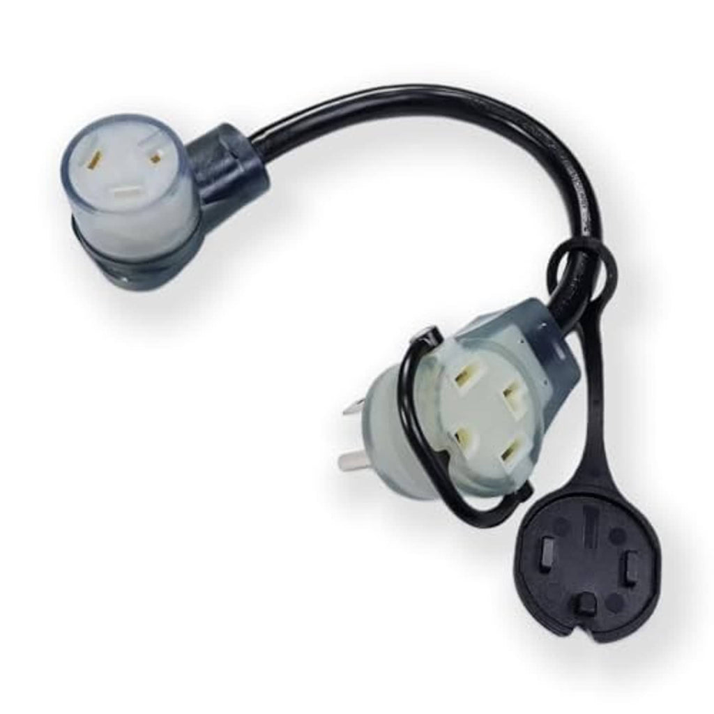 Dryer adapter splitter with 4-prong plug, dual 3-prong receptacles, black cord