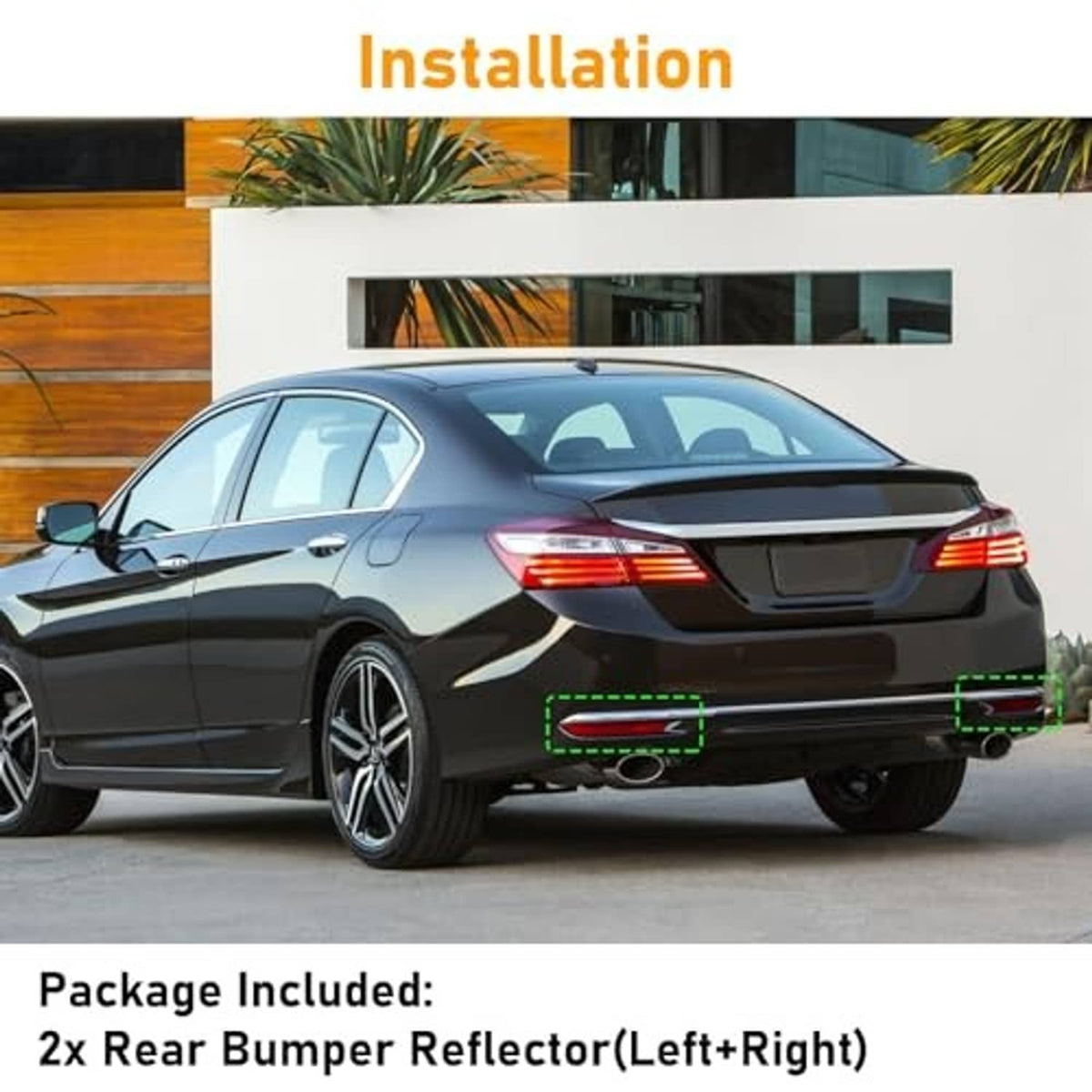 Red rear bumper reflector lens replacement, shown on rear bumper corner
