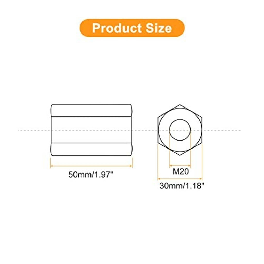 Hex coupling nut size diagram: M20, 30mm height, 50mm length