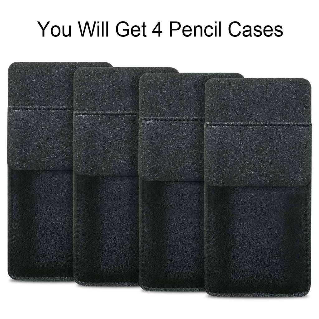 4-pack black leather pen pouches, front pocket holders with pen loop panel