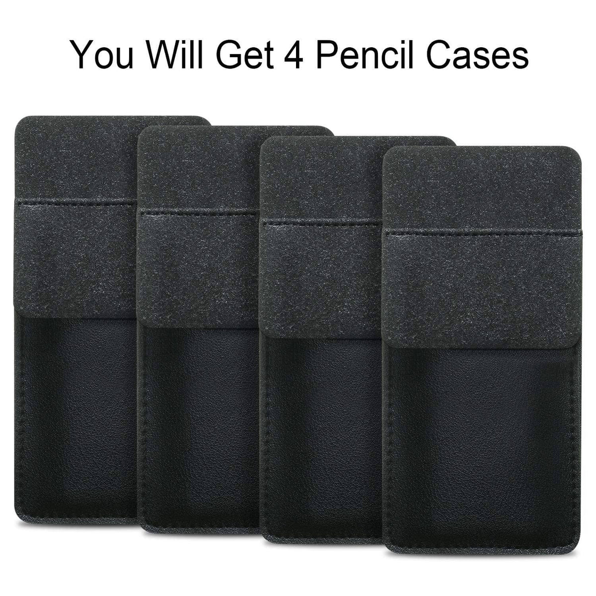4-pack black leather pen pouches, front pocket holders with pen loop panel