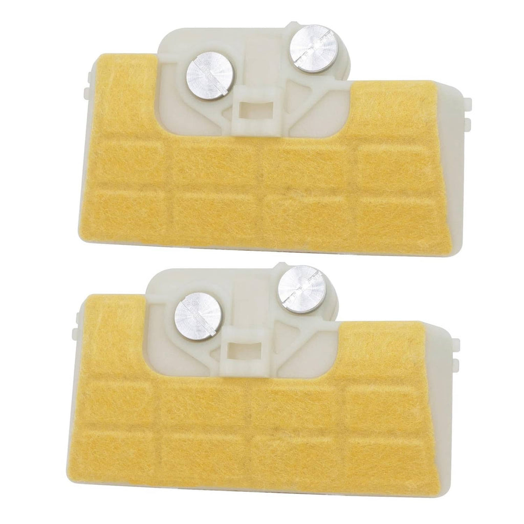 Pack of 2 air filter cleaners with yellow foam pads and white plastic housings