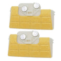 Pack of 2 air filter cleaners with yellow foam pads and white plastic housings