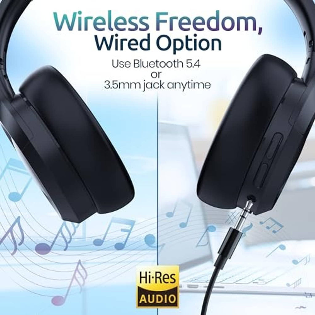 Black over-ear headphones with cable connection for wired listening