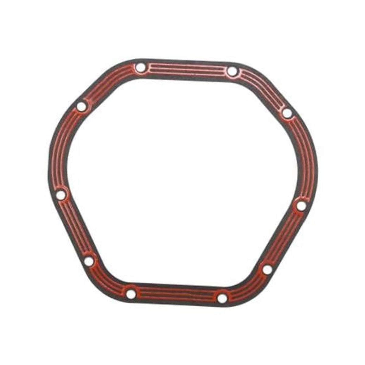 Octagonal differential cover gasket, red striped rubber with circular bolt holes