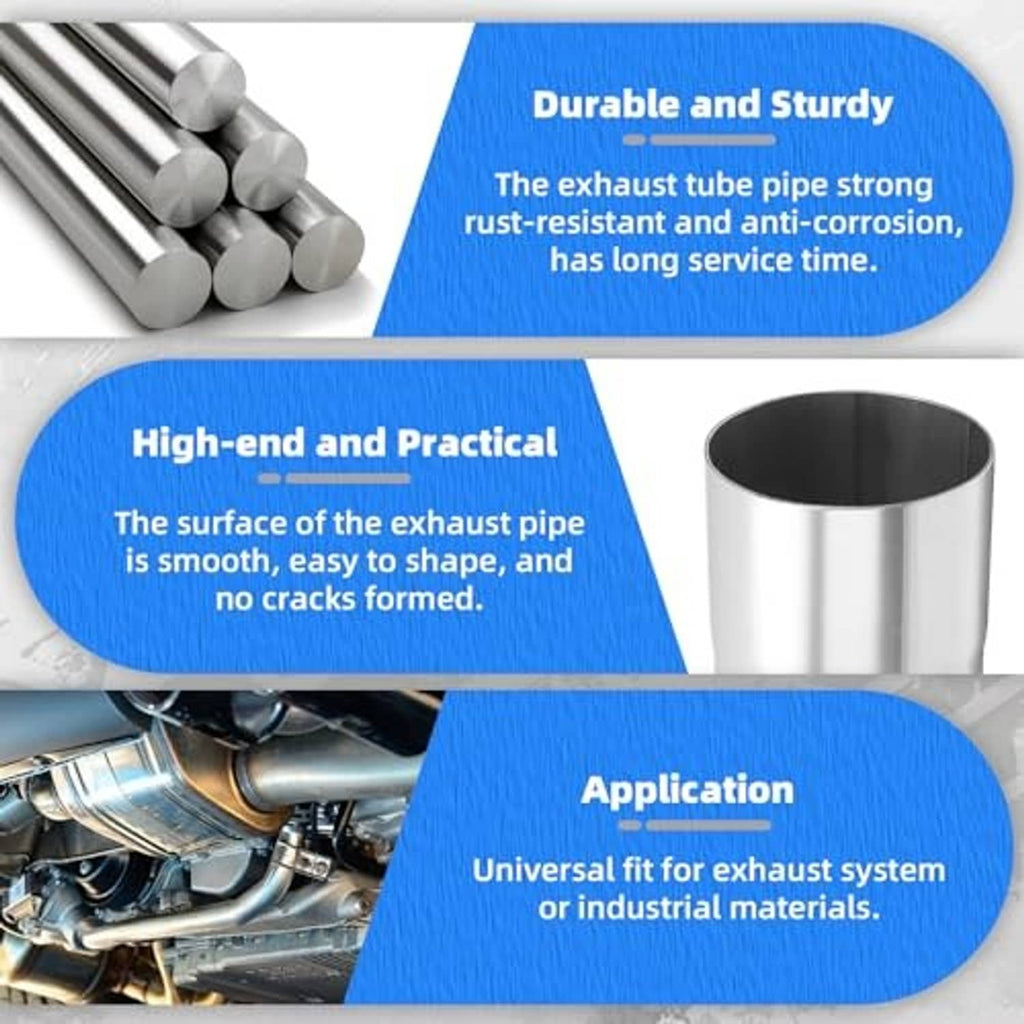 Stainless steel exhaust tube set with curved 180-degree elbow and multiple pieces