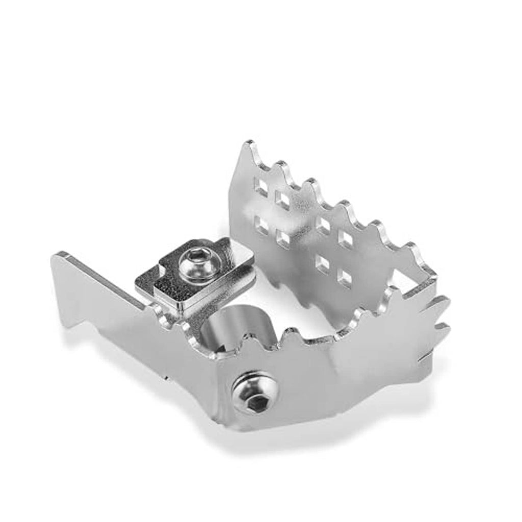 Metal footpeg bracket with serrated grip plate and two mounting bolts