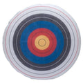 Slip-on round archery target face with concentric red, blue, and gray rings