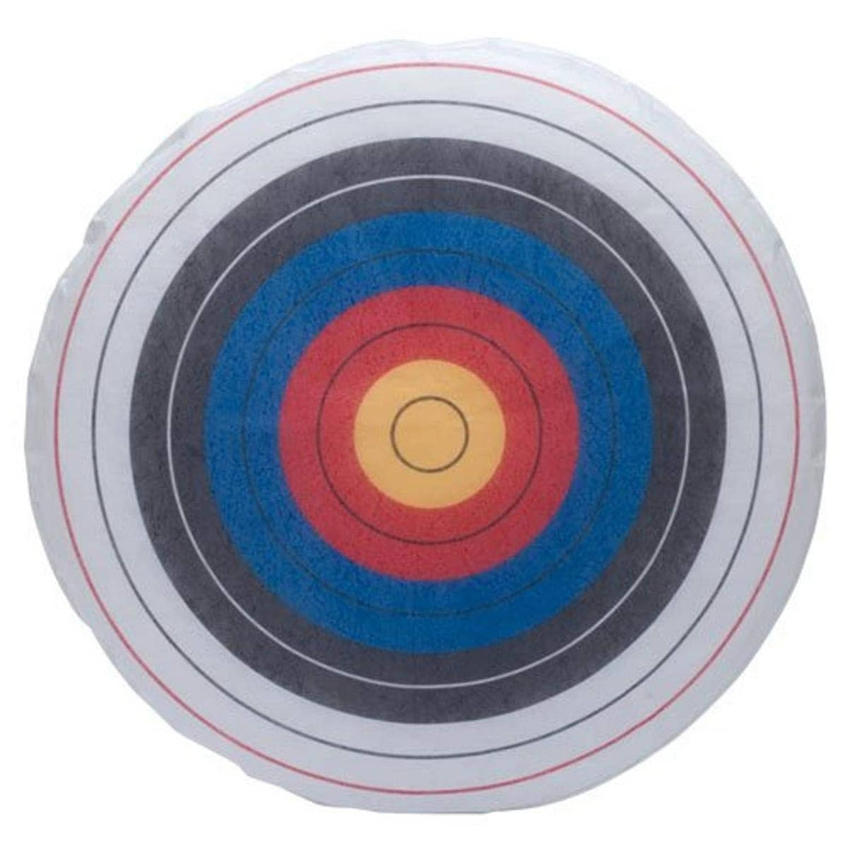 Slip-on round archery target face with concentric red, blue, and gray rings