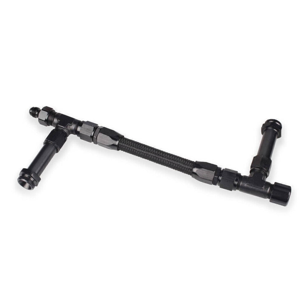 Braided fuel line kit with three-way T-style black connectors and end threads
