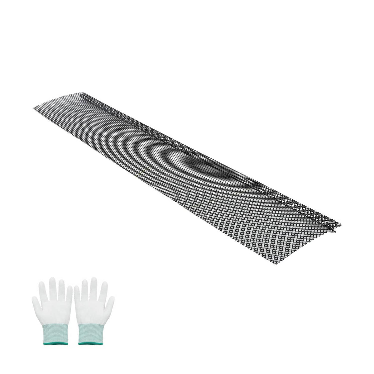 Black gutter guard mesh strip with included gloves