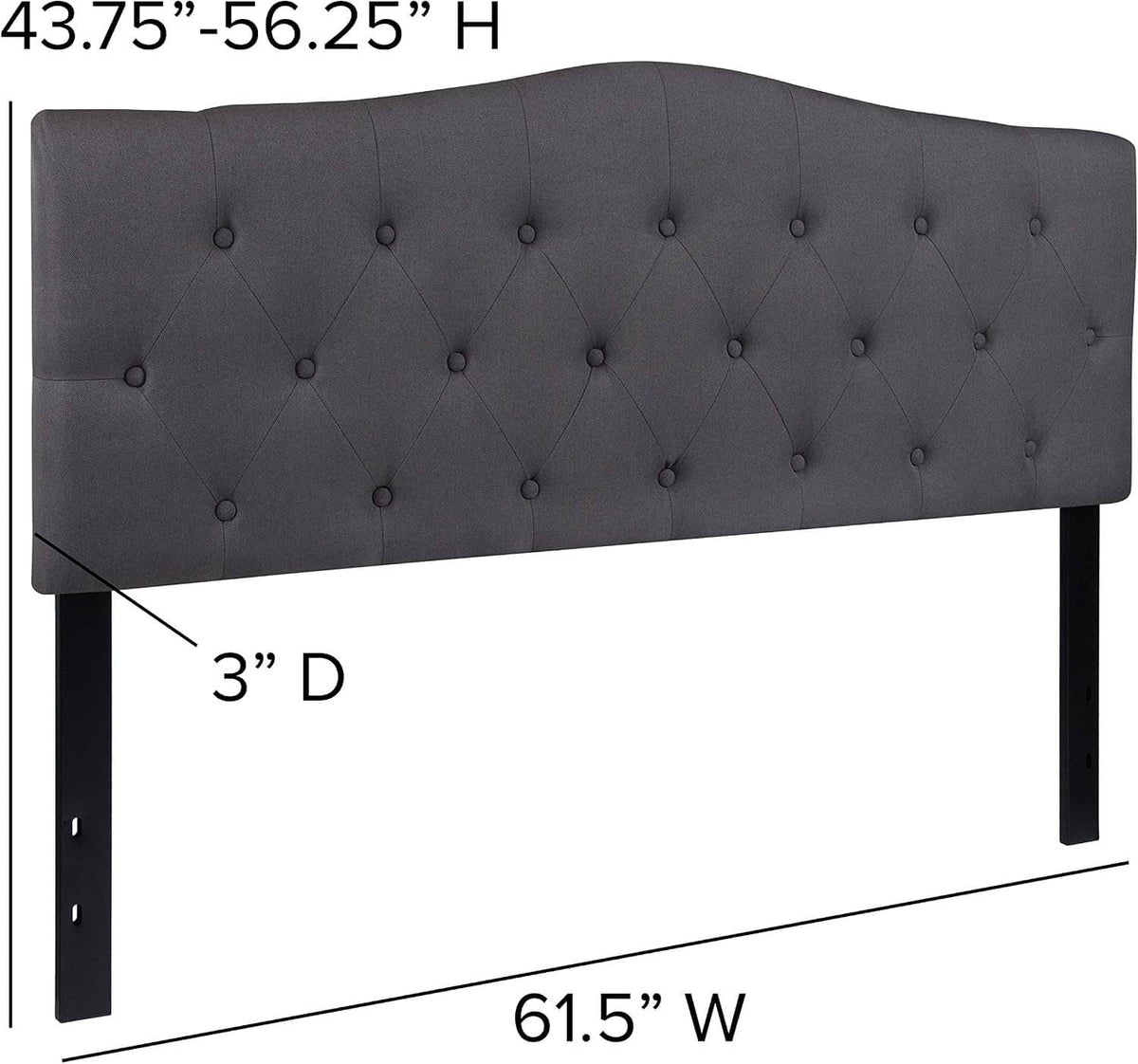 Dark gray queen tufted headboard with button-tufted diamond stitching