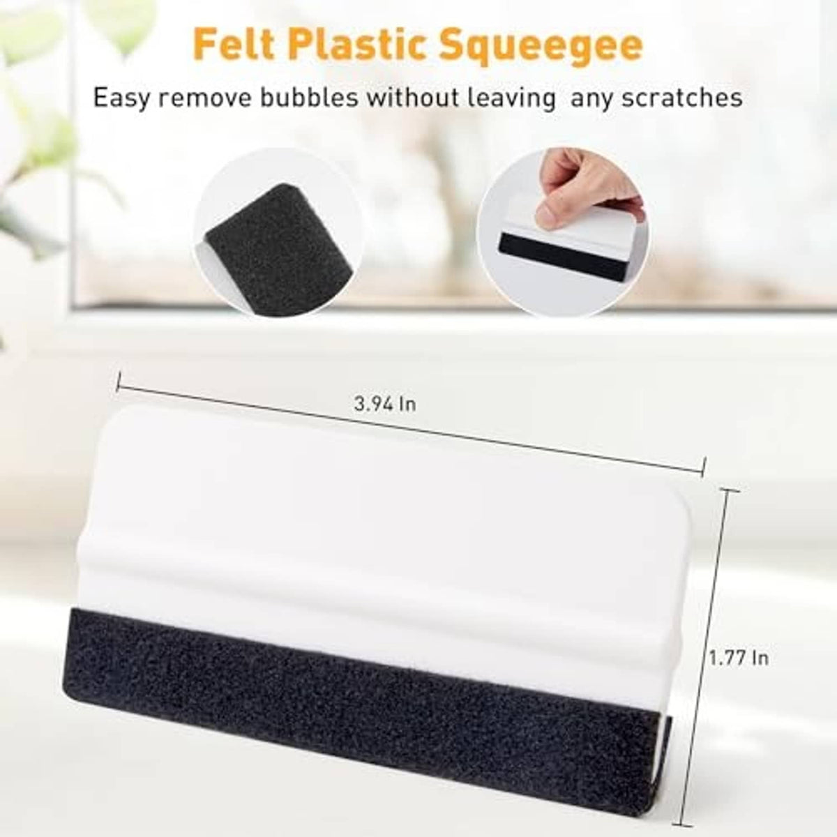 Felt plastic squeegee for removing bubbles when installing window film