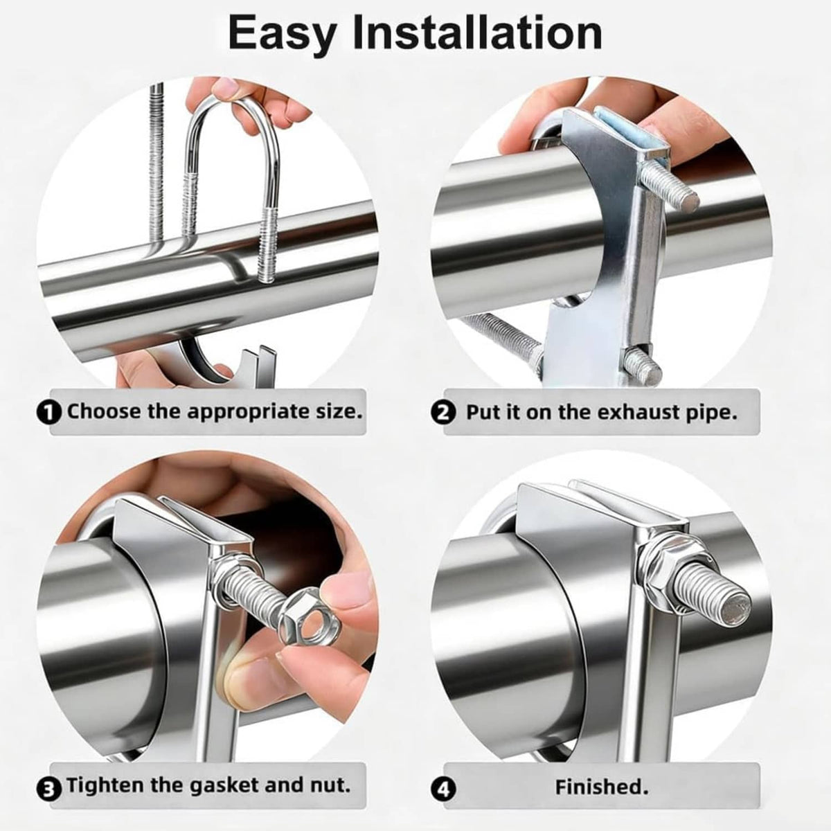 Exhaust hanger clamp installation with rubber isolator and tightening nut
