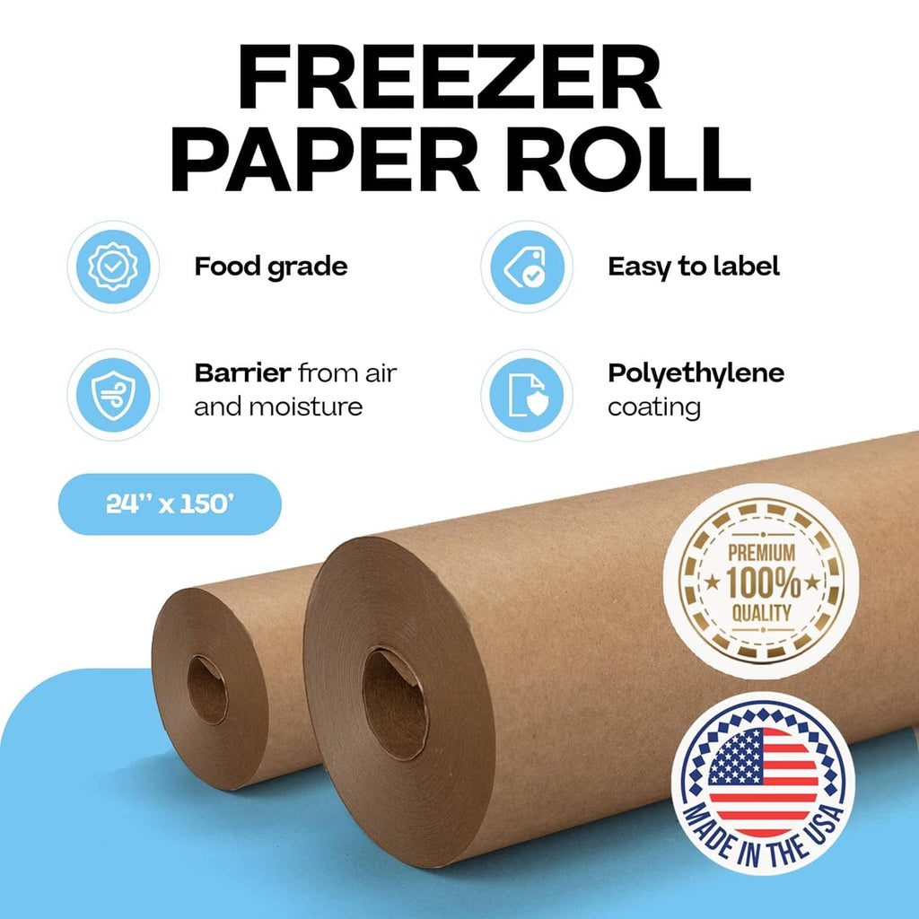 Brown freezer paper roll bundle with quality seal and Made in USA badge