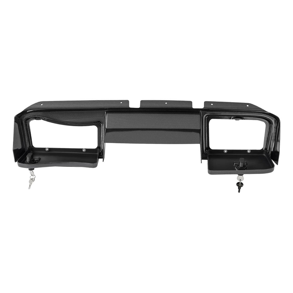 Black carbon-fiber style dash board cover with open side sections and center vent trim