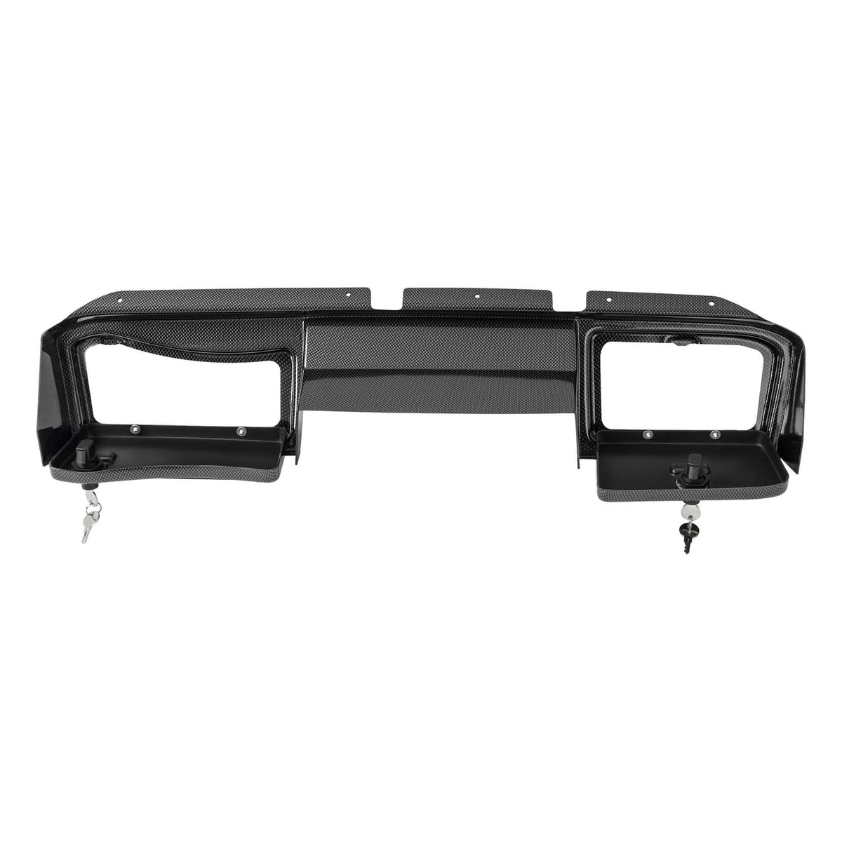 Black carbon-fiber style dash board cover with open side sections and center vent trim