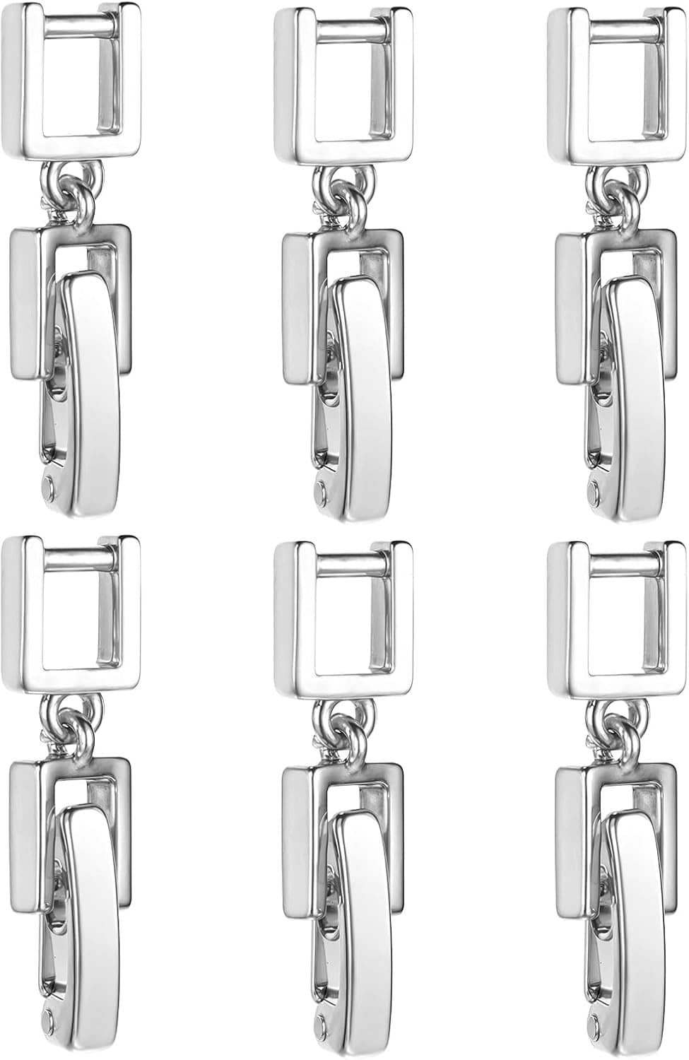 Silver fold-over clasp extender set with chain-link clips, 6-piece pack