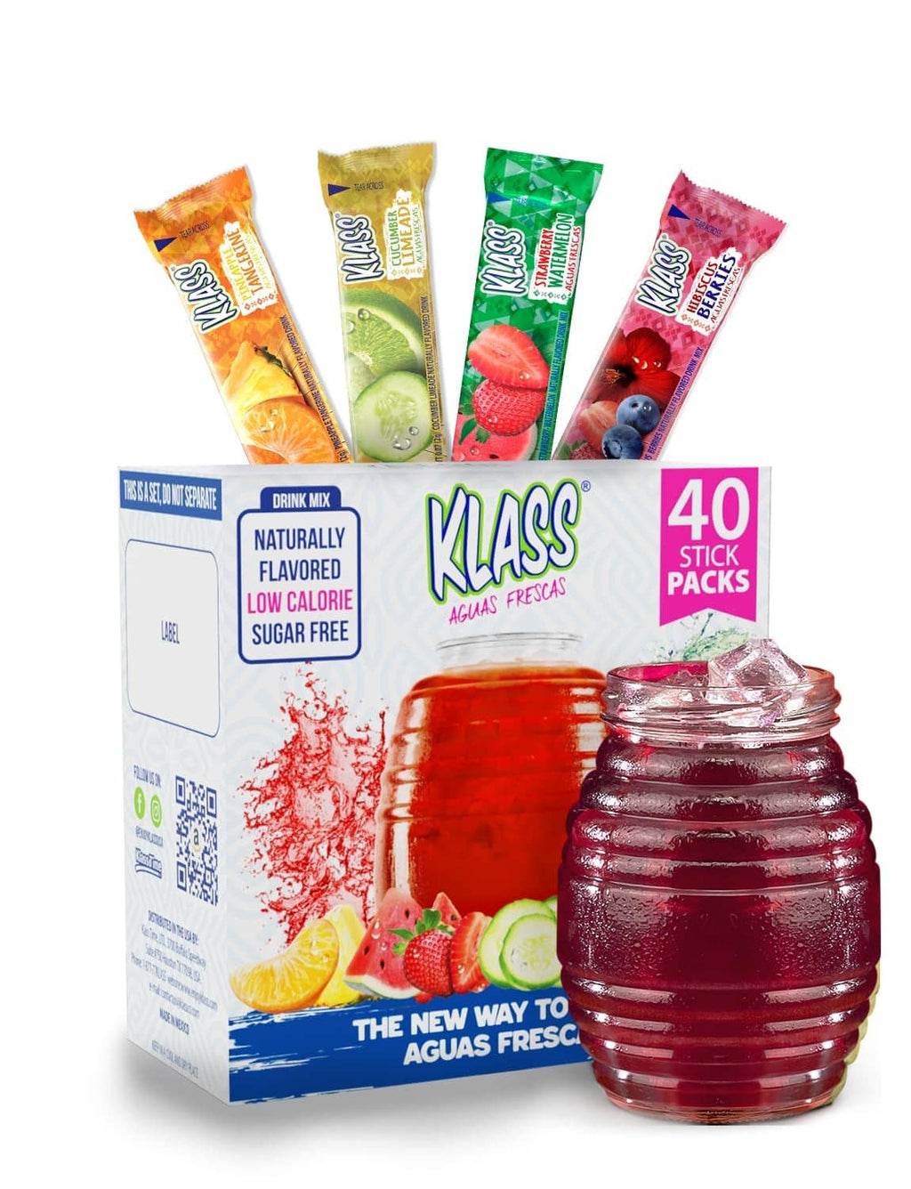 Klass aguas frescas drink mix stick variety pack with four flavored stick packs