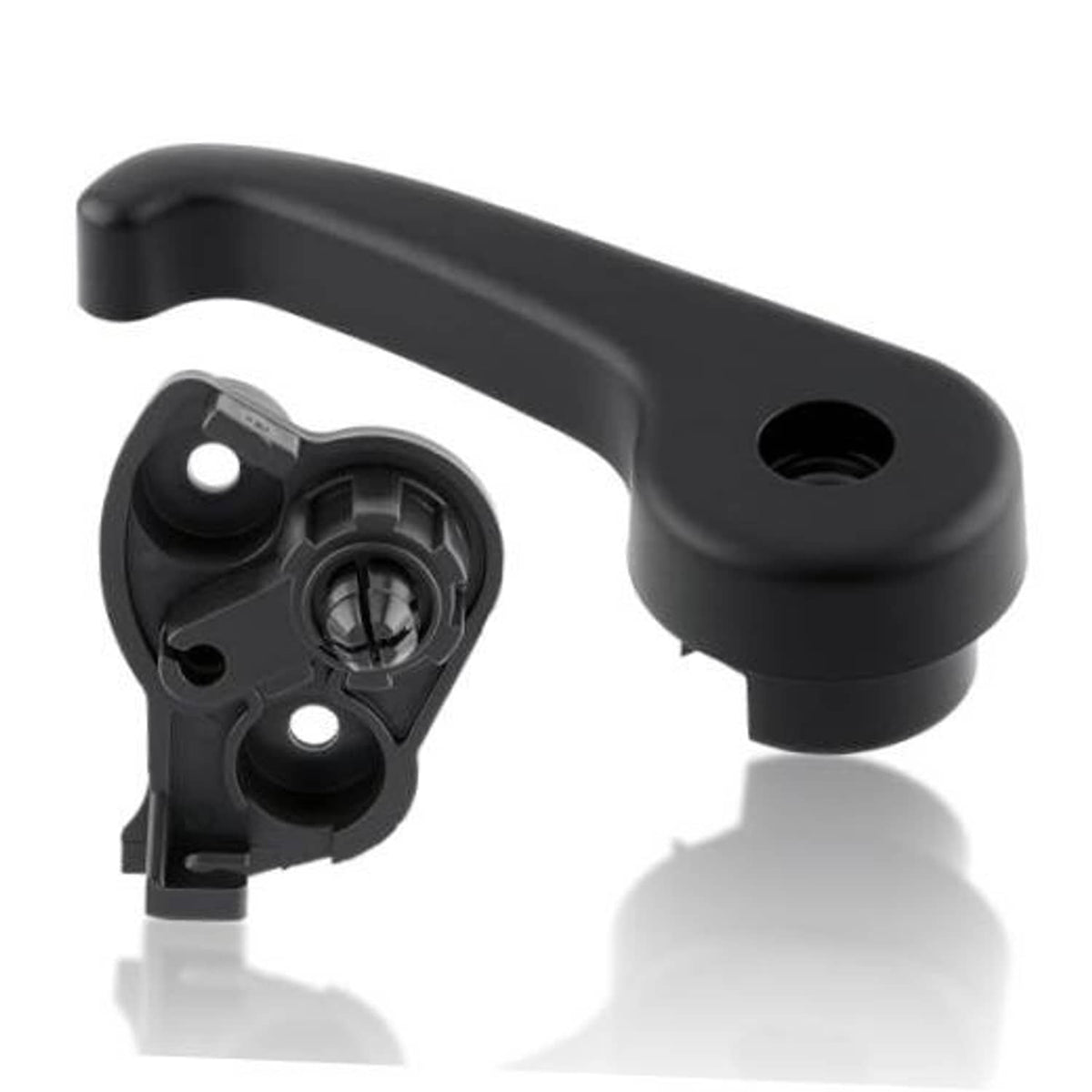 Black hood latch release handle assembly with mounting bracket and pivot mechanism