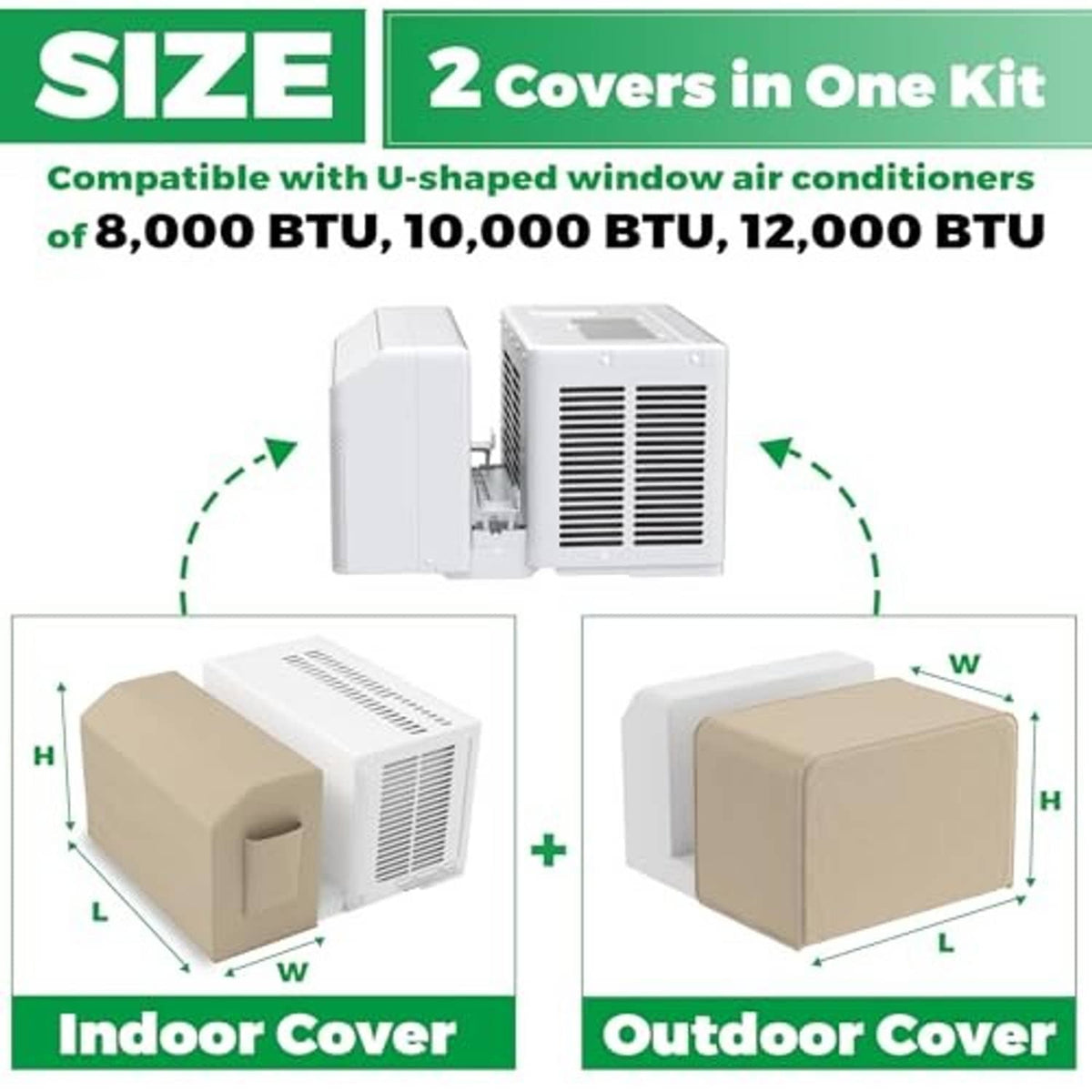 Beige insulated U-shaped window AC cover kit, 2 covers in one set.