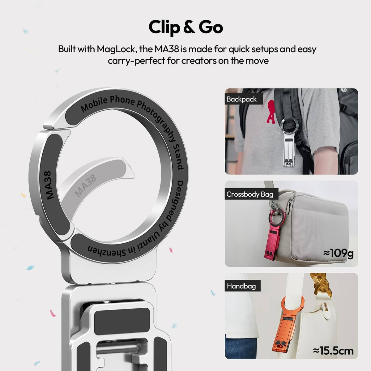 Clip-and-go magnetic phone tripod, foldable compact design for quick carry