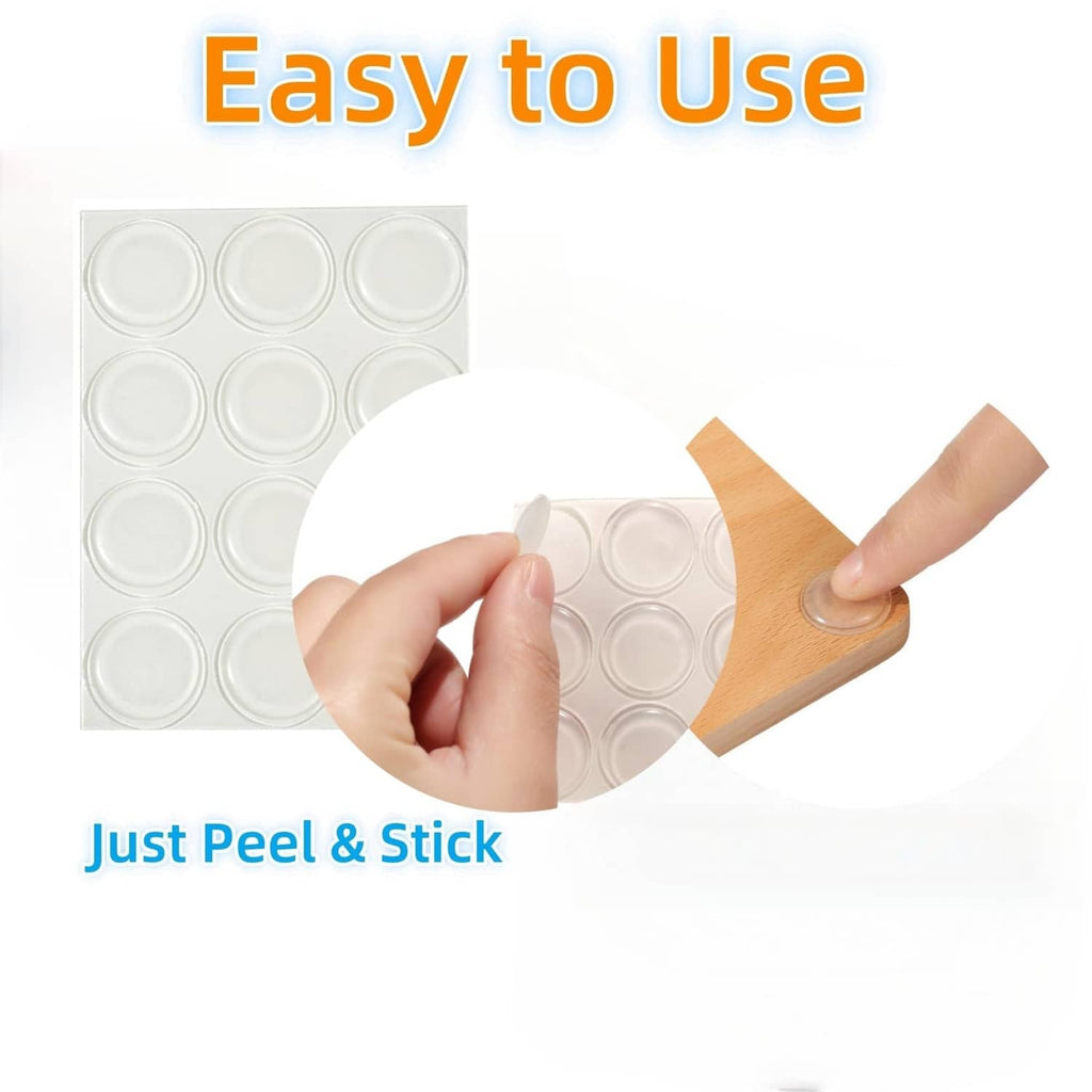 Peel-and-stick transparent round anti-slip pads with backing sheet and hands