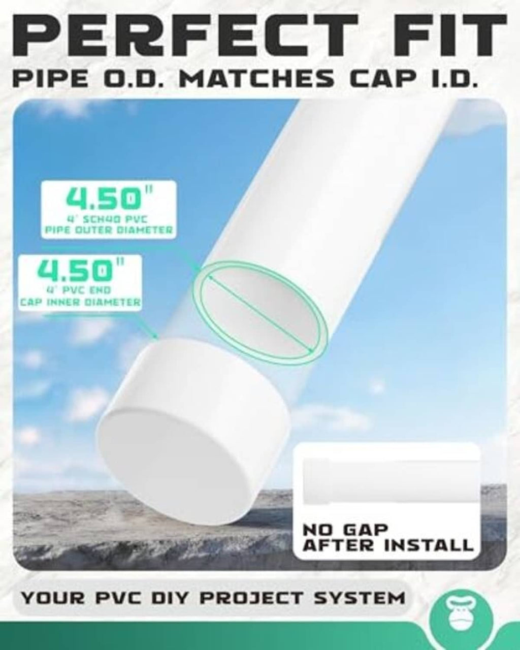 White PVC end cap for SCH0 pipe, rounded cap with open inner end