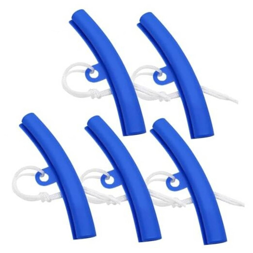 5-piece set of blue tire rim protector guards with white cord loops