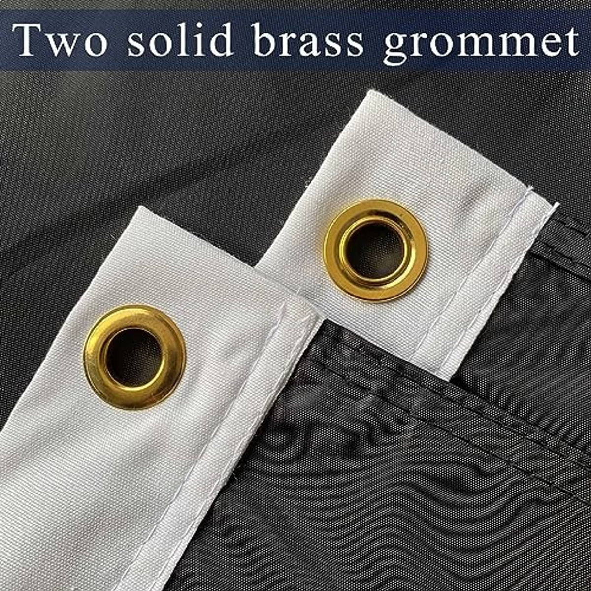 Outdoor flag grommets, two gold eyelets with reinforced white fabric header