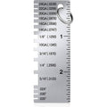 Metal sheet thickness gauge with wire gauge markings and inch measurement scale