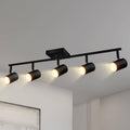 Black 5-light track lighting kit with five cylindrical spot heads on a straight bar