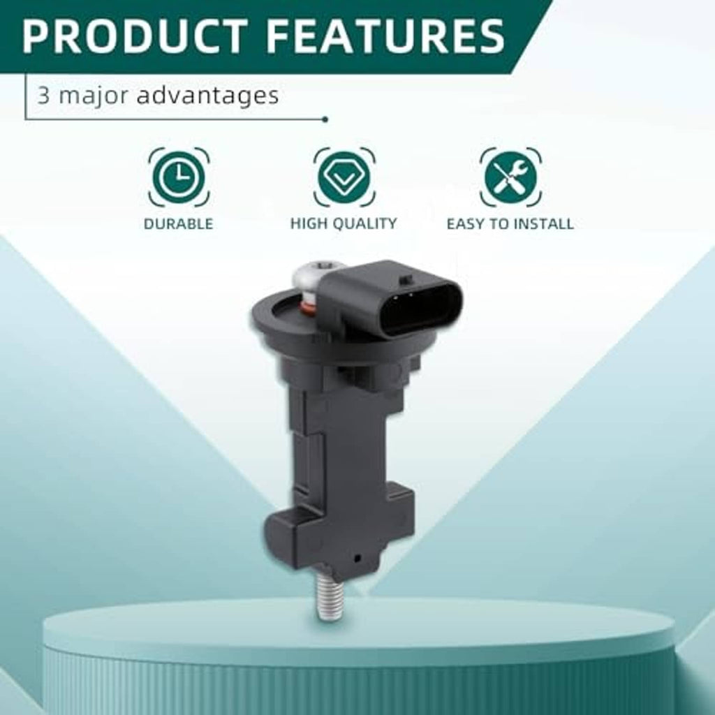 Black camshaft position sensor upright view with 4-pin connector and threaded stud