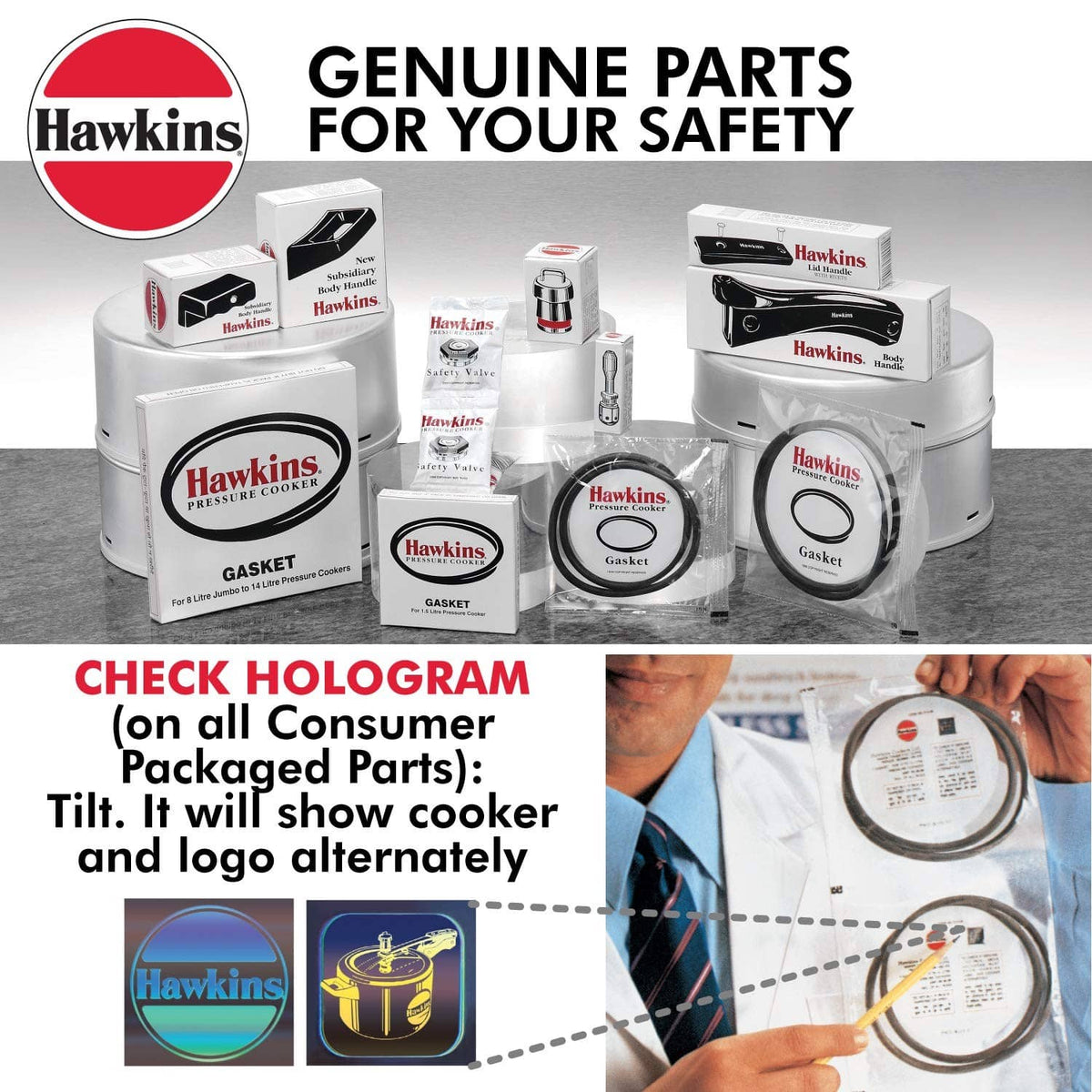 Genuine parts safety valve kit diagram with multiple packaged cooker components
