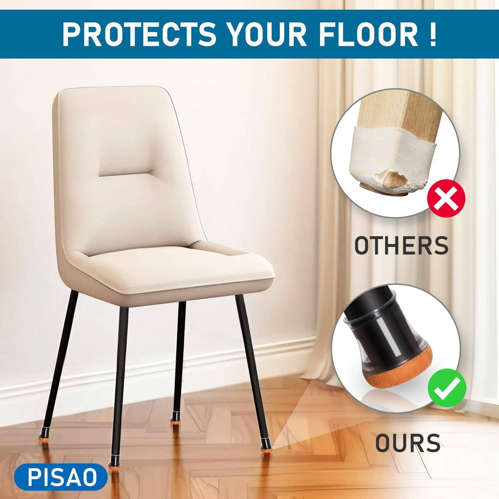 Furniture leg floor protector cap on chair leg, clear round fit for wood or metal legs