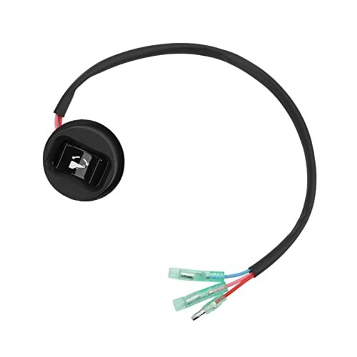 Compact trim tilt switch with black button and three-wire harness with clear terminals