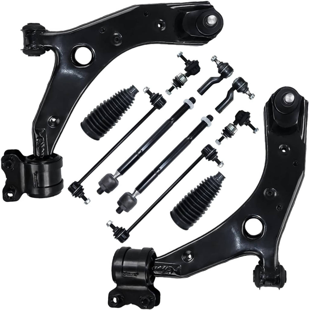 Front suspension control arm set with tie rods, ball joints, and rubber boots