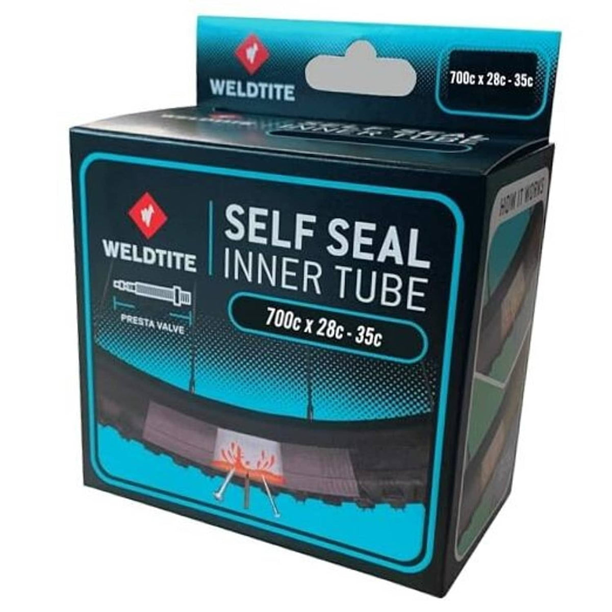 WELDTITE self-seal inner tube box, 700C x 28C–35C, Presta valve, black/black